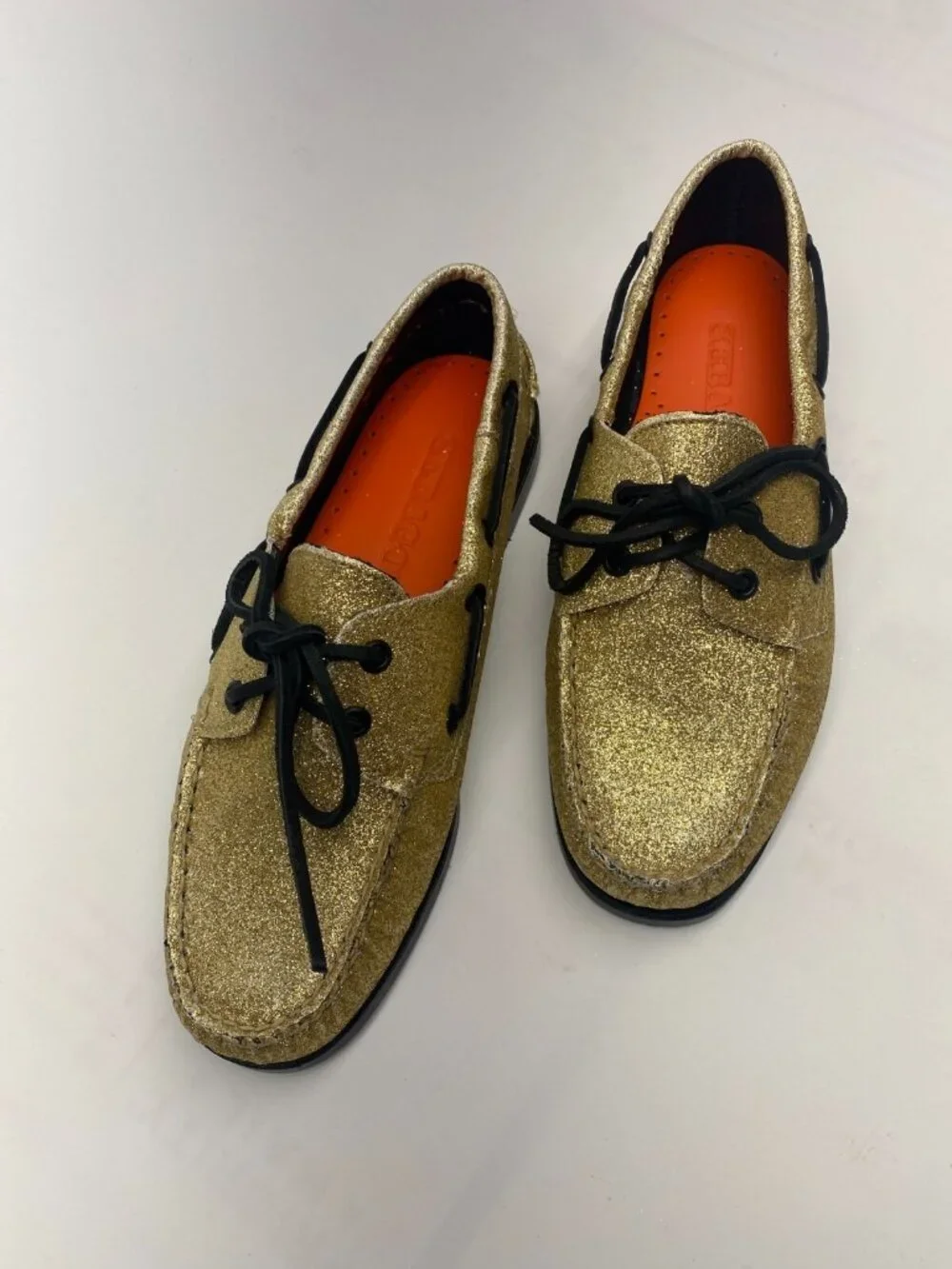 Sebago Mens Portland Glitter Yellow Gold & Black Loafer Sz 8